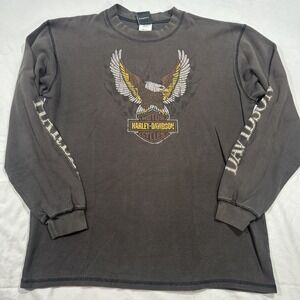 Harley Davidson Mens Large Longsleeve Thermal Waffle Knit Eagle Made In USA Y2K